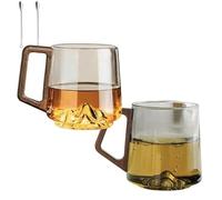 Générique Smokey Gray Glass Slanted Coffee Cups With Wooden Handle, Creative Wonder Mountain Bottom Water Cup, Ideal for Home, Office Drinks & Morning Tea (2PCSOne of each color)