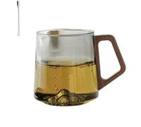 Générique Smokey Gray Glass Slanted Coffee Cups With Wooden Handle, Creative Wonder Mountain Bottom Water Cup, Ideal for Home, Office Drinks & Morning Tea (blue-gray)