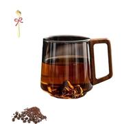 Générique Smokey Gray Glass Slanted Coffee Cups With Wooden Handle, Creative Wonder Mountain Bottom Wood Handle Cup, for Latte, Cappuccino, Hot & Cold Drinks (1PCS)