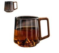 Générique Smokey Gray Glass Slanted Coffee Cups with Wooden Handle, Retro Creative Mountain Bottom Glass Mug, 450ml Heat Resistant Glasses Mug, for Latte, Hot & Cold Drinks (#A,1PCS)