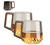 Générique Smokey Gray Glass Slanted Coffee Cups with Wooden Handle, Retro Creative Mountain Bottom Glass Mug, 450ml Heat Resistant Glasses Mug, for Latte, Hot & Cold Drinks (#B,2PCS)