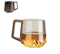Générique Smokey Gray Glass Slanted Coffee Cups with Wooden Handle, Retro Creative Mountain Bottom Glass Mug, 450ml Heat Resistant Glasses Mug, for Latte, Hot & Cold Drinks (#B,1PCS)