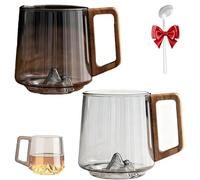 Générique Smokey Gray Glass Slanted Coffee Cups With Wooden Handle, Wooden Coffee Cup, Clear Glass Coffee Mug, Creative Mountain Bottom Cup For Latte, Cappuccino, Hot & Cold Drinks (Mix)