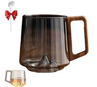 Générique Smokey Gray Glass Slanted Coffee Cups With Wooden Handle, Wooden Coffee Cup, Clear Glass Coffee Mug, Creative Mountain Bottom Cup For Latte, Cappuccino, Hot & Cold Drinks (Somke Gray)