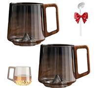 Générique Smokey Gray Glass Slanted Coffee Cups With Wooden Handle, Wooden Coffee Cup, Clear Glass Coffee Mug, Creative Mountain Bottom Cup For Latte, Cappuccino, Hot & Cold Drinks (Somke Gray * 2)