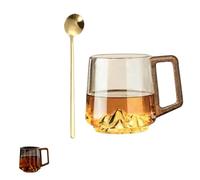 Générique Smokey Gray Retro Glass Coffee Mug with Wooden Handle,15.2oz Slanted Creative Design for Coffee and Tea,Mountain Bottom Clear Glass Cup for Latte (1, transparent)