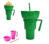 Générique Snack and Drink Combo Cup, Bowl and Drink Cup Combo, 2-In-1 Snack Cups And Drinks Tumbler, Popcorn Cups with Handle with Straw (green)