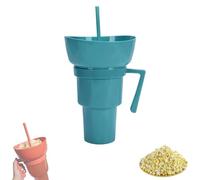 Générique Snack and Drink Cup Combo, 2-In-1 Snack Cup and Drink Tumbler, Popcorn Cups with Handle and Straw, Reusable (Light Blue)