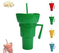 Générique Snack and Drink Cup Combo, Bowl and Drink Cup Combo, 2-In-1 Snack Cups And Drinks Tumbler, Reusable, Popcorn Cups with Handle, for Men, Woman (Green)