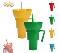 Générique Snack and Drink Cup Combo, Bowl and Drink Cup Combo, 2-In-1 Snack Cups And Drinks Tumbler, Reusable, Popcorn Cups with Handle, for Men, Woman (Yellow+Green)