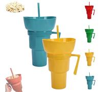 Générique Snack and Drink Cup Combo, Bowl and Drink Cup Combo, 2-In-1 Snack Cups And Drinks Tumbler, Reusable, Popcorn Cups with Handle, for Men, Woman (Yellow+Blue)