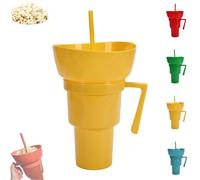 Générique Snack and Drink Cup Combo, Bowl and Drink Cup Combo, 2-In-1 Snack Cups And Drinks Tumbler, Reusable, Popcorn Cups with Handle, for Men, Woman (Yellow)