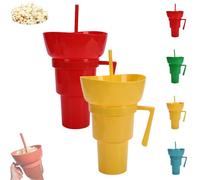 Générique Snack and Drink Cup Combo, Bowl and Drink Cup Combo, 2-In-1 Snack Cups And Drinks Tumbler, Reusable, Popcorn Cups with Handle, for Men, Woman (Red+Yellow)