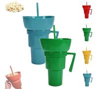 Générique Snack and Drink Cup Combo, Bowl and Drink Cup Combo, 2-In-1 Snack Cups And Drinks Tumbler, Reusable, Popcorn Cups with Handle, for Men, Woman (Blue+Green)
