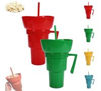 Générique Snack and Drink Cup Combo, Bowl and Drink Cup Combo, 2-In-1 Snack Cups And Drinks Tumbler, Reusable, Popcorn Cups with Handle, for Men, Woman (Red+Green)