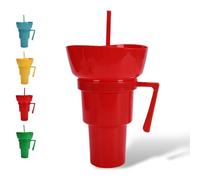 Générique Snack and Drink Cup Combo, Combo Drink Bowl Cup, 2-In-1 Snack Cups and Drinks Tumbler, with Straws (Red)