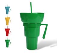 Générique Snack and Drink Cup Combo, Combo Drink Bowl Cup, 2-In-1 Snack Cups and Drinks Tumbler, with Straws (Green)