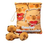 Générique Snack Bags Kids, Adorable Capybara Plush Snack Bag with 4 Mini Stuffed Dolls, 7.09x7.87 inches Soft Pillow Cushion for Hugging, Candy Storage, Gummy Treats, Travel & Decor.