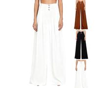 Générique Soft Flowy High-Waist Pull-on Wide-Leg Pants, Stretch Drape Pant for Stretchy Trousers for Women 50+ (White,3TG)