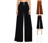 Générique Soft Flowy High-Waist Pull-on Wide-Leg Pants, Stretch Drape Pant for Stretchy Trousers for Women 50+ (Black,3TG)