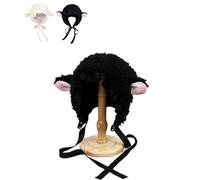 Générique Soft Lamb Bonnet with Ears and Strap,Cute Animal Hat Fleece Beanie for Photo Booth Props Costume Parties,girls animal costume (Black, M)