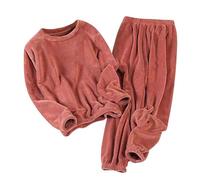Générique Soft Warm Plush Pullover Tops Sleep Pants 2 Piece - Cozy Fleece Sleepwear Set, Oversized Long Sleeve Pajamas for Women & Men (Red,Taille Unique)