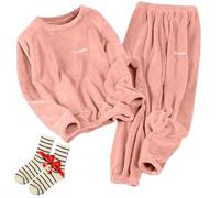 Générique Soft Warm Plush Pullover Tops Sleep Pants 2 Piece, Women Men Winter Pajamas Set, Long Sleeve Elastic Plus Size Sleepwear