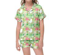 Générique Soiree Pyjama Fille Ensemble Pyjama à Manches Courtes et Short boutonné pour Fille et garçon,Motif Lapin de Pâques,imprimé Floral,vêtements de Nuit(Light Green,4-5 Ans)