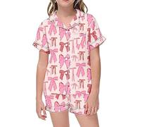 Générique Soiree Pyjama Fille Ensemble Pyjama décontracté à Manches Courtes et Short à col boutonné imprimé pour Enfants(6-7 Ans)