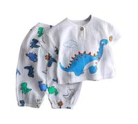 Générique Soiree Pyjama Fille Pyjama d'été Fin en Coton Double pour garçons et Filles,vêtements de Maison Mignons,vêtements de climatisation(Blue,18-24 Mois)