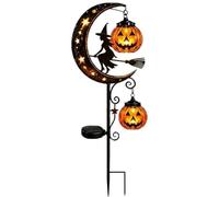 Générique Solar Halloween Black Cat & Pumpkin Moon Garden Stake Light，Witch | Pumpkin Moon Lantern Solar Lantern Stake with Warm LED Glow, Outdoor Halloween Yard Decor for Patio, Lawn, Pathway, Porch