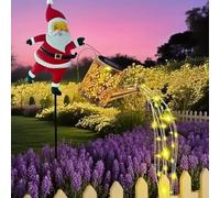 Générique Solar Watering Can with Cascading Lights, Santa Watering Can Light, Creative Hanging Metal Christmas Outdoor Solar-Powered Ground-Mounted Patio Decorative Light (Warm)