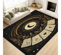 Générique Soleil Et Lune Tapis Salon 120x180 cm, Tapis Etoiles Tarot Astrologie Botanique Bohème Poil Court Lavable en Machine Antidérapant Doux pour Chambre Descente De Lit Salle De Jeux