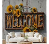 Générique Soleil Fleurs Rouillé Fer Paque Papier Adhesif Rustique Nostalgique Bois Mural Rétro Country Papier Peint 3D Effet 500x280 cm pour Salle de Bain Salon Chambre