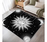Générique Soleil Lune Tapis Salon Lavable 120x170cm, Tapis Corps Céleste Noir Blanc Doux Poil Court Antidérapant pour Chambre Salle à Manger Cuisine Entrée W1e28bk