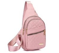 Générique Solid Color Quilted Fanny Pack, Casual Cross Body Bag for Women Men, Chest Bag Daypack (Pink)