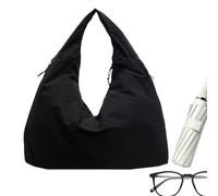 Générique Solid Color Tote Bag, Fashion Nylon Draped Shoulder Bags, Adorable Compact Large Capacity Soft College Tote, Stylish Textured Handbag for Work and School, Women, Daily Travel