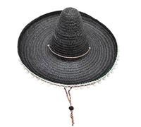 Générique Sombrero en paille tissée avec mentonnière réglable | Garniture à franges rondes blanches, construction en paille tissée respirante, festif pour les fêtes et les