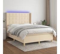 Générique Sommier à Lattes de lit Matelas et LED Crème 140x190 cm Tissu,Lits & Accessoires,Lits & Cadres de lit-3138874