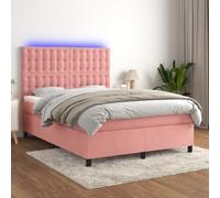 Générique Sommier à Lattes de lit Matelas et LED Rose 140x190 cm Velours,Lits & Accessoires,Lits & Cadres de lit-3136364