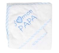 Générique Sortie de bain j'aime mon papa avec gant, idée cadeau naissance (Blanc Bleu)