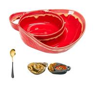 Générique Soup and Sandwich Plate Combo,Side with Handle Serving Ceramic Bowl for Breakfast Cookies Bread Salad Fruits (Wine Red)