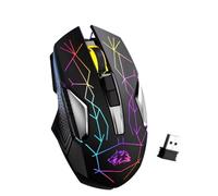 Générique Souris Gaming sans Fil, Récepteur USB, 2400 DPI, RVB 7 Couleurs, Rechargeable 600 mAh, 2,4G, Silencieuse, Noir
