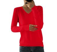 Générique sous Pull Femme Automne Tricot Coton Mélangé Maille Fine Léger Doux Col V Manches Longues Pullover Basique Décontracté pour Vie Quotidienne et Balade, Rouge, L
