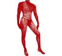 Générique sous Vetement Sexy Homme éRotique,Body RéSille Imprimé LéOpard avec Gants à Manches Longues Et Entrejambe Ouvert pour Adulte (Red, One Size)