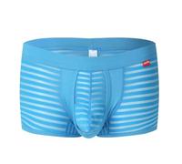 Générique sous-vêtements Taille Haute en Soie glacée pour Hommes Boxer rayé Extensible et Confortable Slip Transparent Sexy Culotte Grande Taille (Bleu,XL)