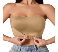 Générique Soutien Gorge Bandeau Femme sans Bretelles, Anti-Dérapant Silicone, Brassière Tube Élastique sans Rembourrage, Boucle Avant Réglable Soutien Gorge sans Bretelles (03-Khaki, XL)