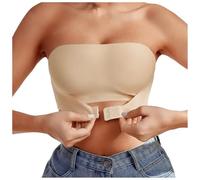Générique Soutien Gorge Bandeau Femme sans Bretelles, Anti-Dérapant Silicone, Brassière Tube Élastique sans Rembourrage, Boucle Avant Réglable Soutien Gorge sans Bretelles (01-Beige, M)