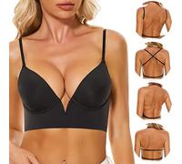 Générique Soutien Gorge Dos Nu Invisible Soutien Gorge Decollete Plongeant Soutien-Gorge Push-Up Dos Nu Deep V sans Armature pour Femme Bas en U Transparent