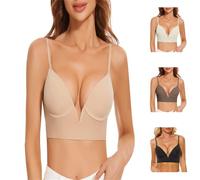 Générique Soutien Gorge Dos Nu - Rembourrage Léger sans Couture Soutien Gorge Dos Nu Invisible Décolleté Plongeant Brassière Soutien Gorge avec Armature Bretelles Réglables 2025 (001 Beige, 36)